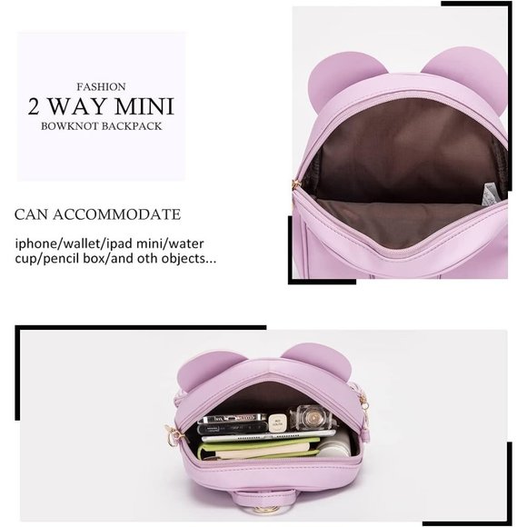 Bowknot Polka Dot Mini Backpack And Convertible Shoulder Bag Purse for Women - Picture 4 of 7